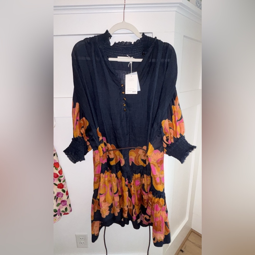 Bohemian navy Dress with Pink and Orange Patterns